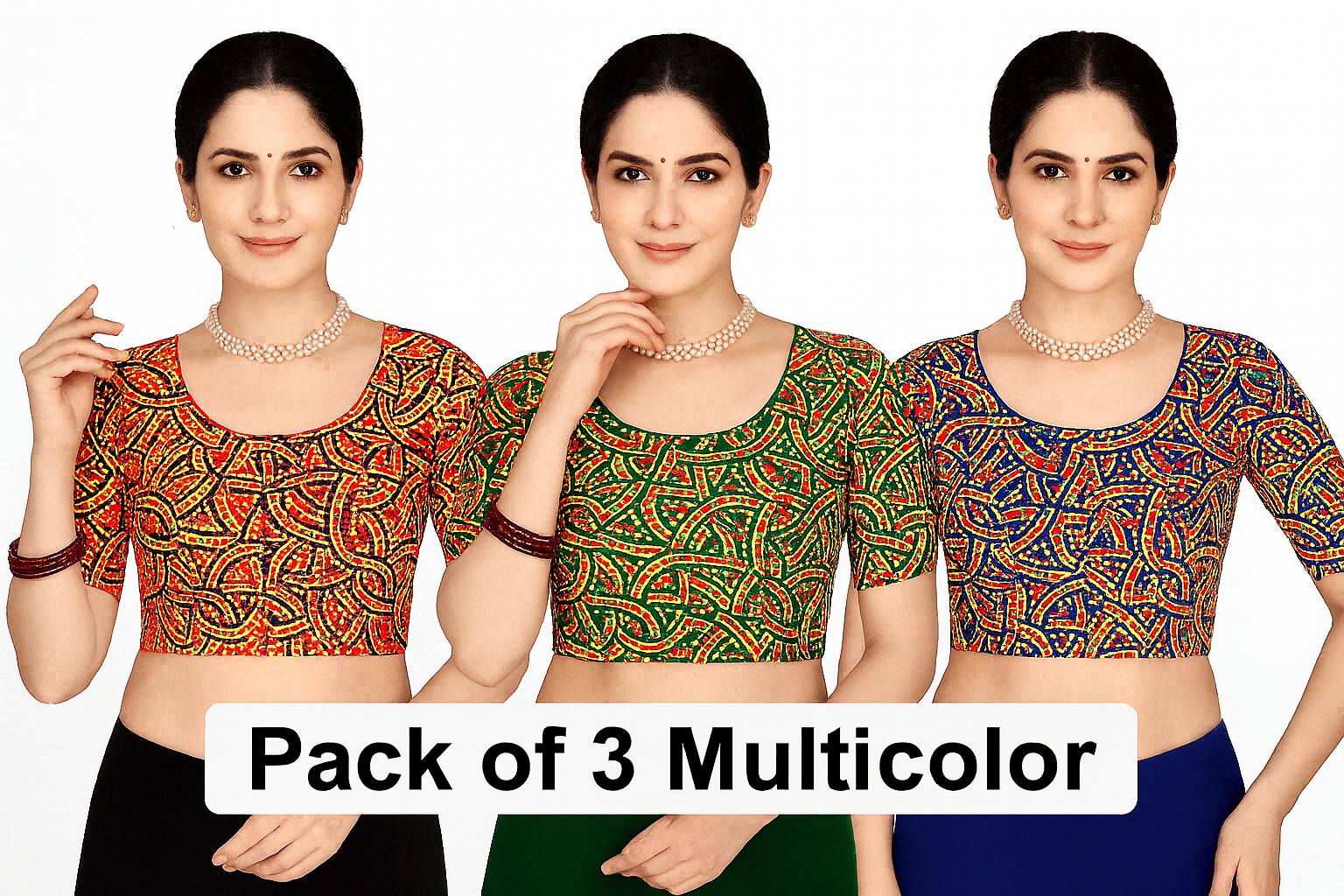     			TANISHAM FEB TEX Jacquard Readymade without Pad Round Neck Women's Blouse ( Multicolor )