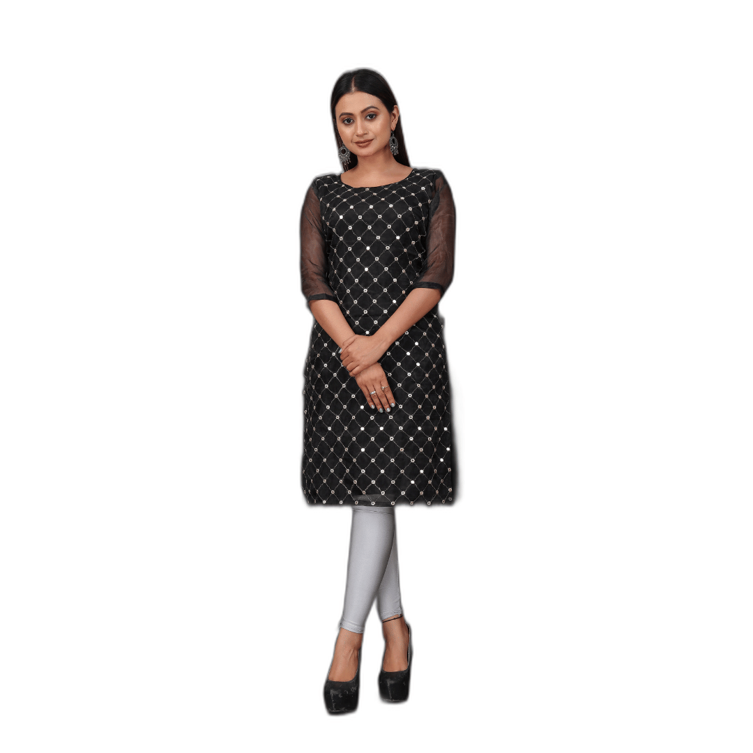     			Tavisshi Women Organza Embellished Straight Kurti ( Black )