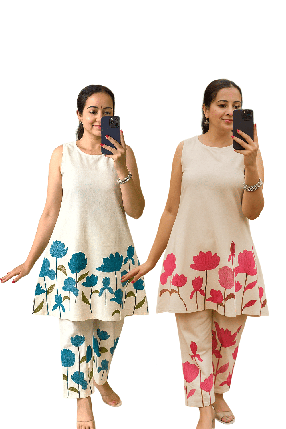 VISHWAS ENTERPRISE Women Colorblock Tunic With Palazzos Co-Ord Set ( Off White )     			VISHWAS ENTERPRISE Women Colorblock Tunic With Palazzos Co-Ord Set ( Off White )