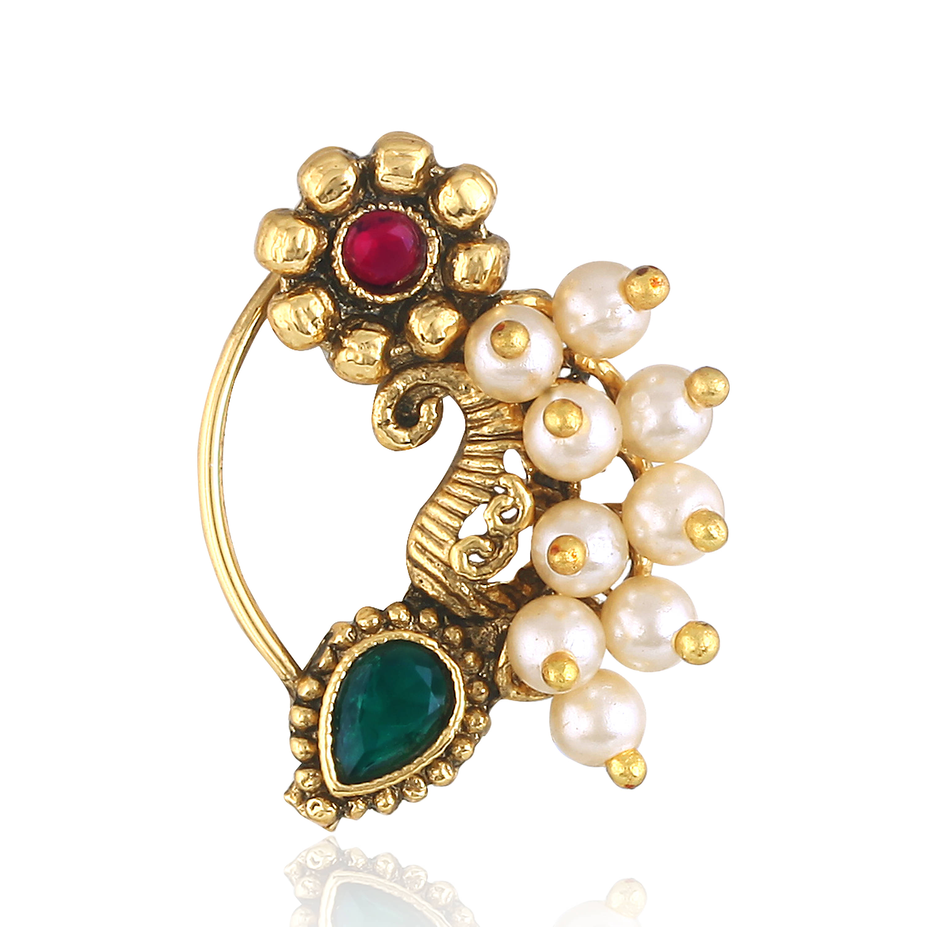     			Vighnaharta Gold Plated Multi stone Pearls (Moti )Maharashtrian Cultural Nath Nathiya./ Nose Pin for women[VFJ1303NTH-PRESS-MULTI]