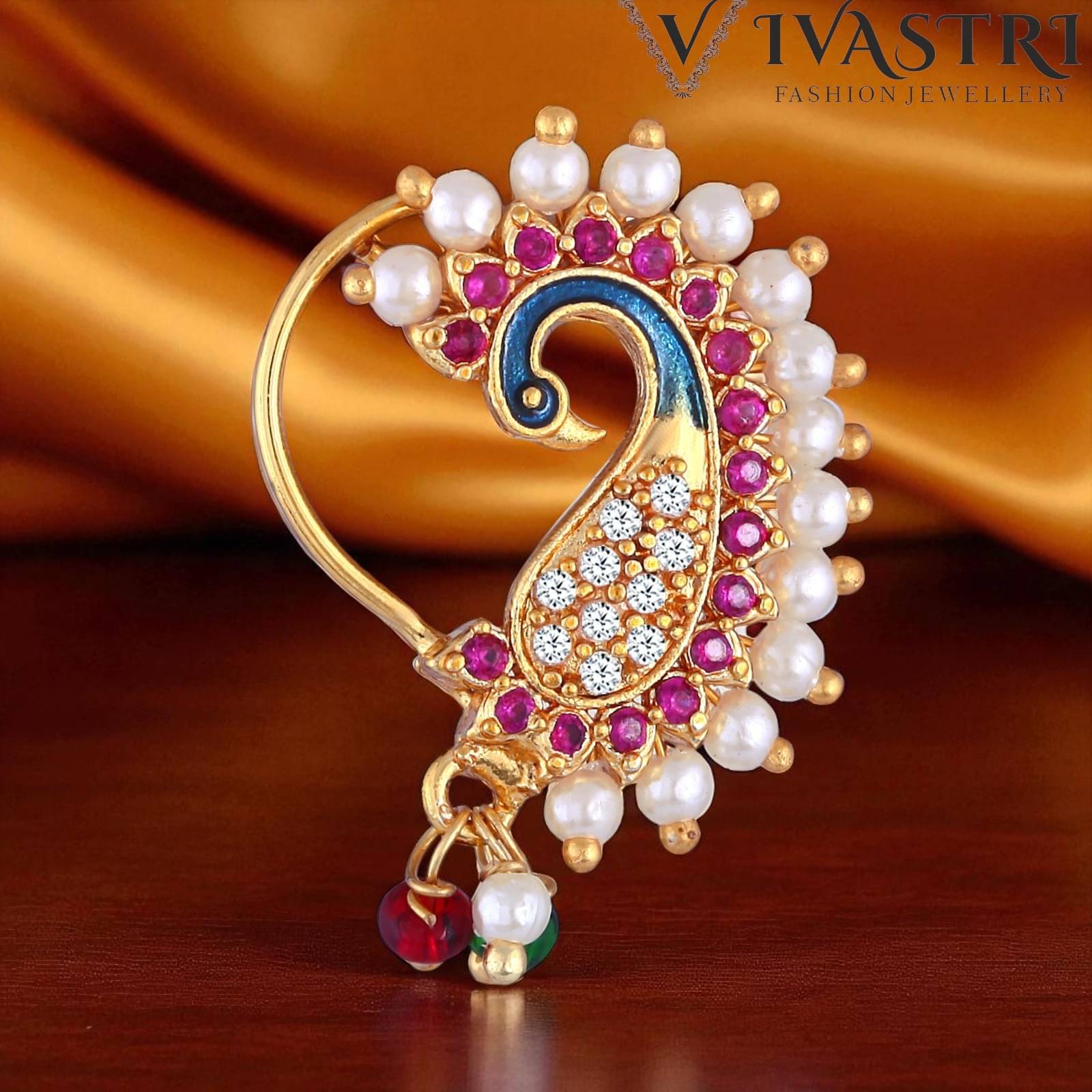 Vivastri Premium 1 Gram Gold Plated White Pearl,Moti Beaded Guttapusalu Alloy Nath,Nathiya,Nosepin,Nosering For Women & Girls -VIVA1301NTH-PRESS     			Vivastri Premium 1 Gram Gold Plated White Pearl,Moti Beaded Guttapusalu Alloy Nath,Nathiya,Nosepin,Nosering For Women & Girls -VIVA1301NTH-PRESS