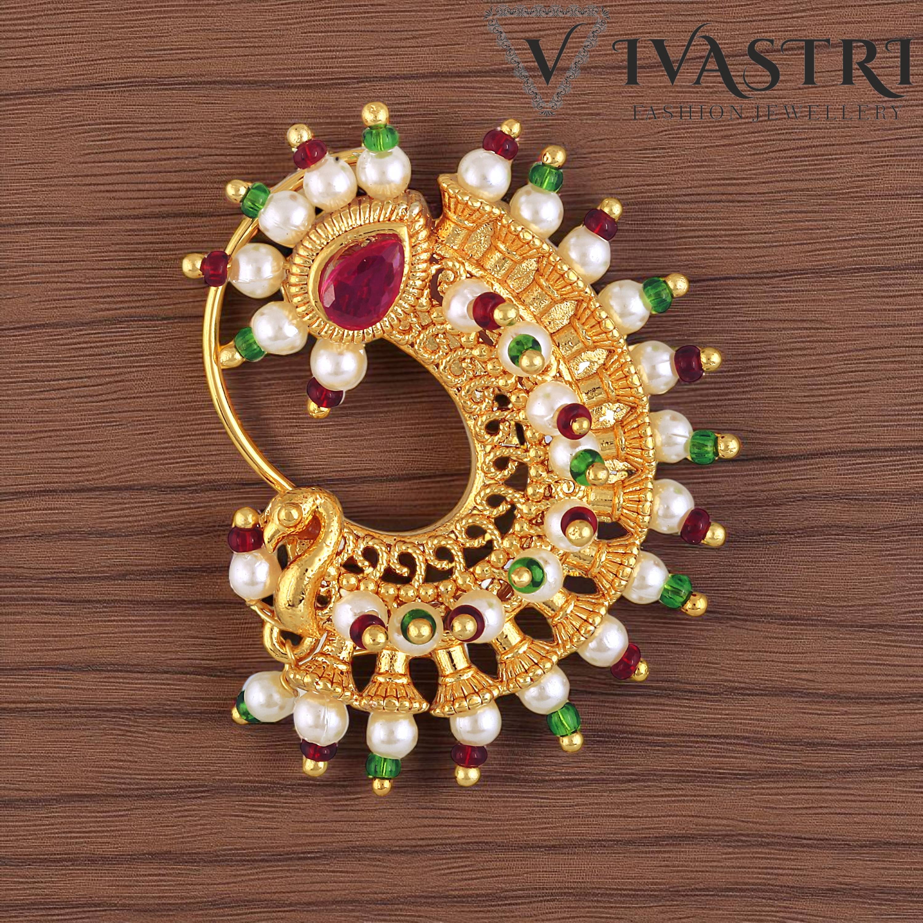 Vivastri Premium 1 Gram Gold Plated White Pearl,Moti Beaded Guttapusalu Alloy Nath,Nathiya,Nosepin,Nosering For Women & Girls -VIVA1302NTH-PRESS-MULTI Vivastri Premium 1 Gram Gold Plated White Pearl,Moti Beaded Guttapusalu Alloy Nath,Nathiya,Nosepin,Nosering For Women & Girls -VIVA1302NTH-PRESS-MULTI
