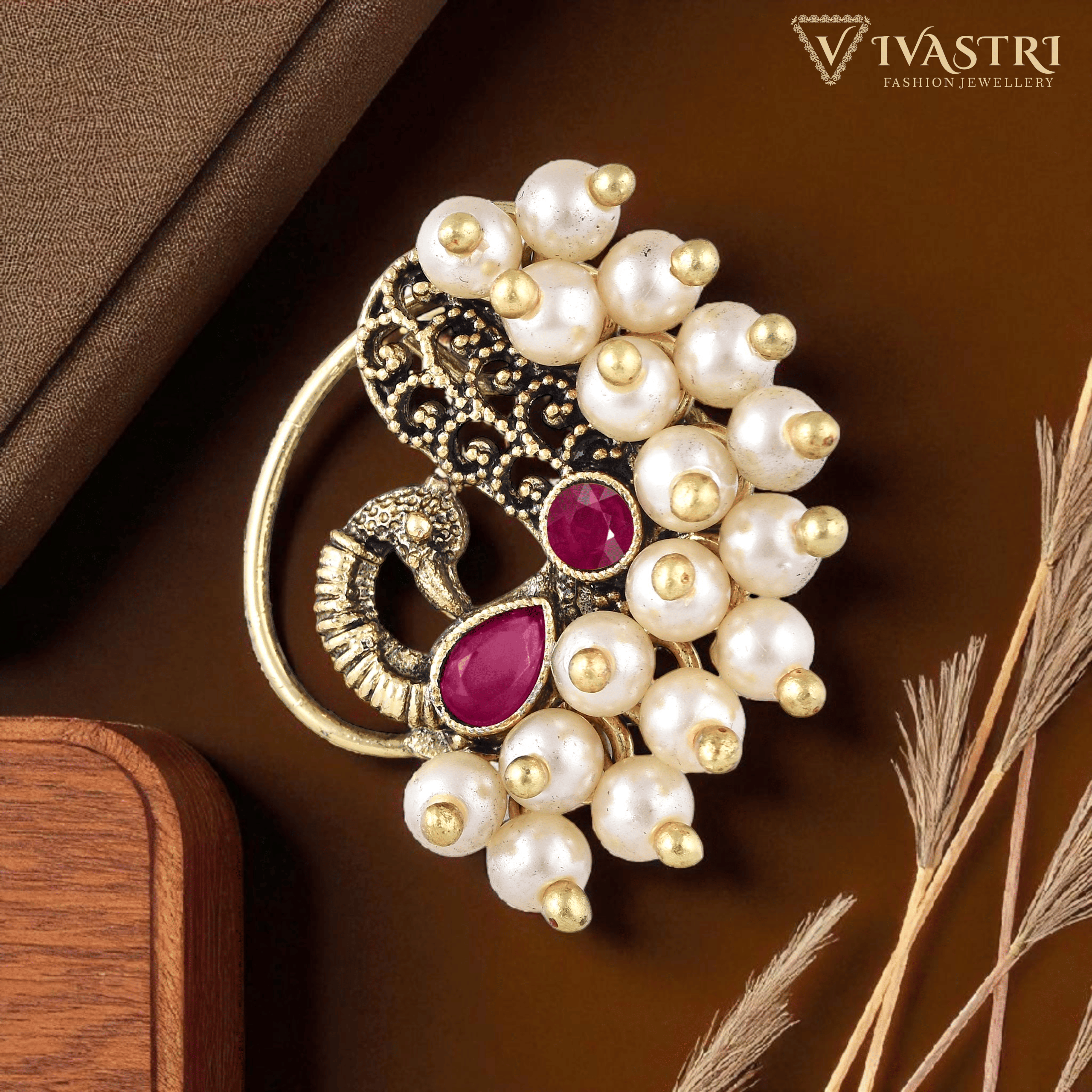 Vivastri Premium 1 Gram Gold Plated White Pearl,Moti Beaded Guttapusalu Alloy Nath,Nathiya,Nosepin,Nosering For Women & Girls -VIVA1308NTH-PRESS-RED Vivastri Premium 1 Gram Gold Plated White Pearl,Moti Beaded Guttapusalu Alloy Nath,Nathiya,Nosepin,Nosering For Women & Girls -VIVA1308NTH-PRESS-RED