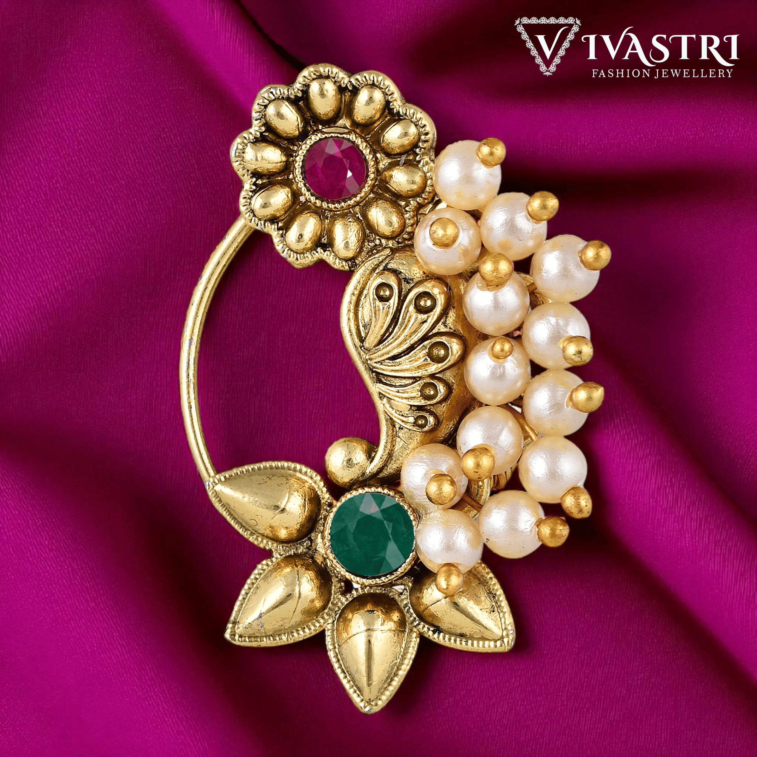 Vivastri Premium 1 Gram Gold Plated White Pearl,Moti Beaded Guttapusalu Alloy Nath,Nathiya,Nosepin,Nosering For Women & Girls -VIVA1309NTH-PRESS-MULTI Vivastri Premium 1 Gram Gold Plated White Pearl,Moti Beaded Guttapusalu Alloy Nath,Nathiya,Nosepin,Nosering For Women & Girls -VIVA1309NTH-PRESS-MULTI