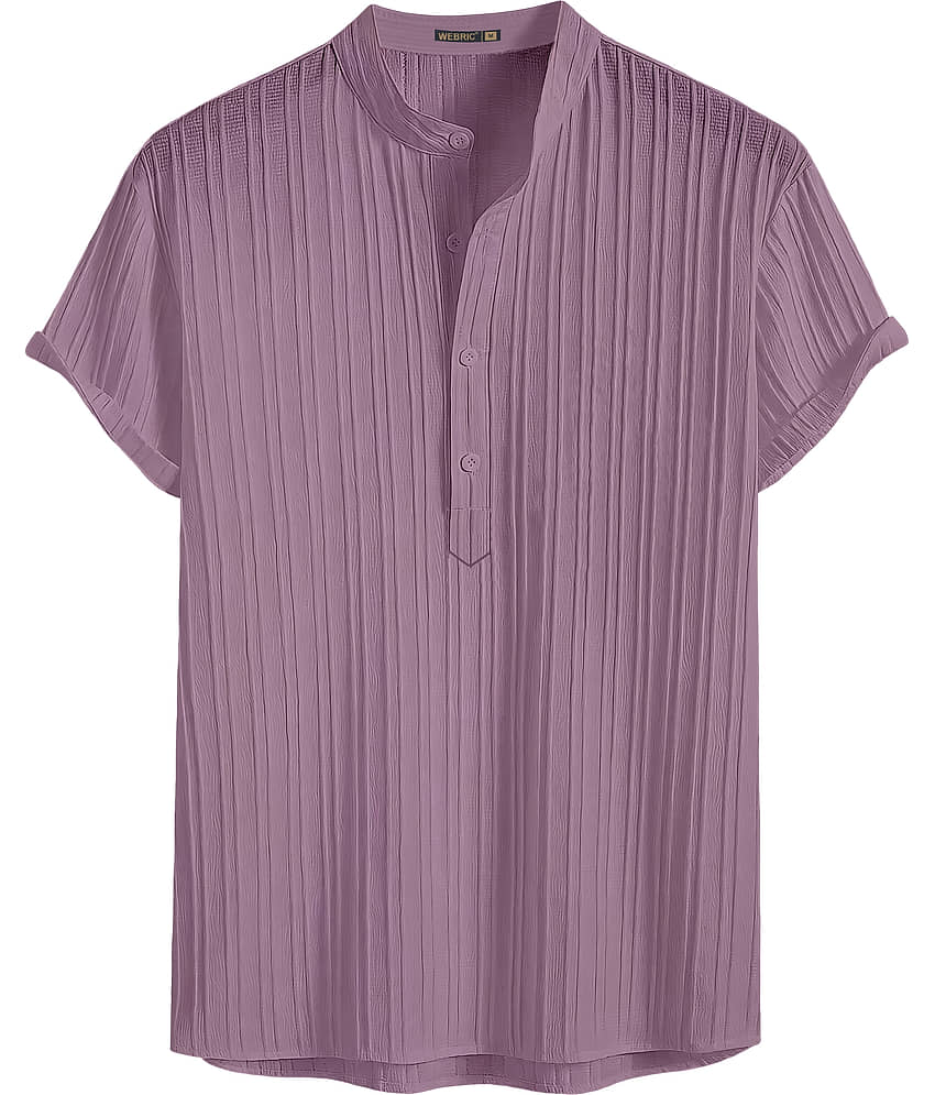 WEBRIC Cotton Blend Striped Shirt Style Kurta For Men ( Pink ) - Kurtas & Kurta Sets | Buy online on ZillyBuy