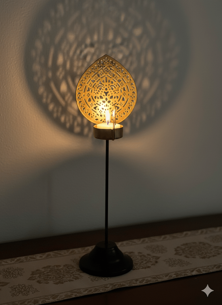     			klassy finds Gold Table Top Metal Pillar Candle Holder - Pack of 1