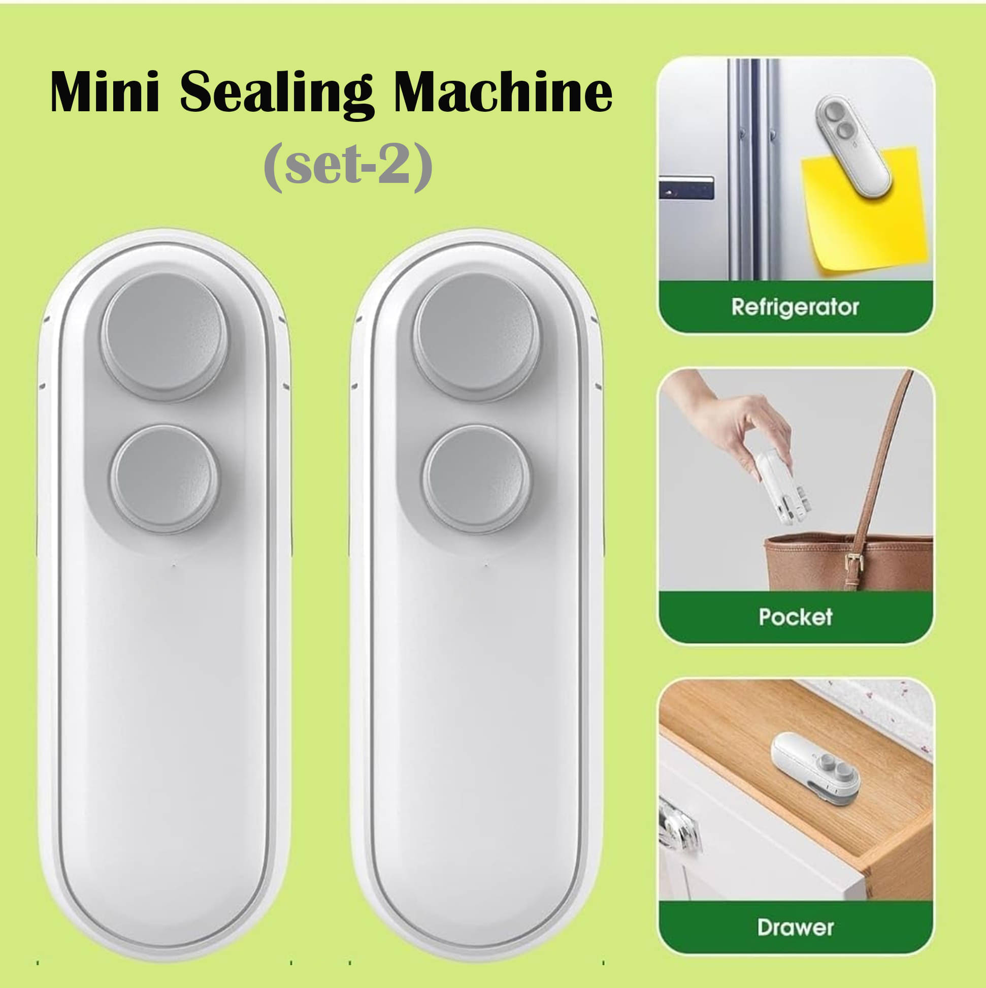     			pack-2 Portable Plastic Bag Sealing Machine | Mini Bag Sealer with Cutter and Magnet | Packet Sealer for Food, Chips, Snacks, Traveling Food Packets Bags (Rechargeable) 2Pcs