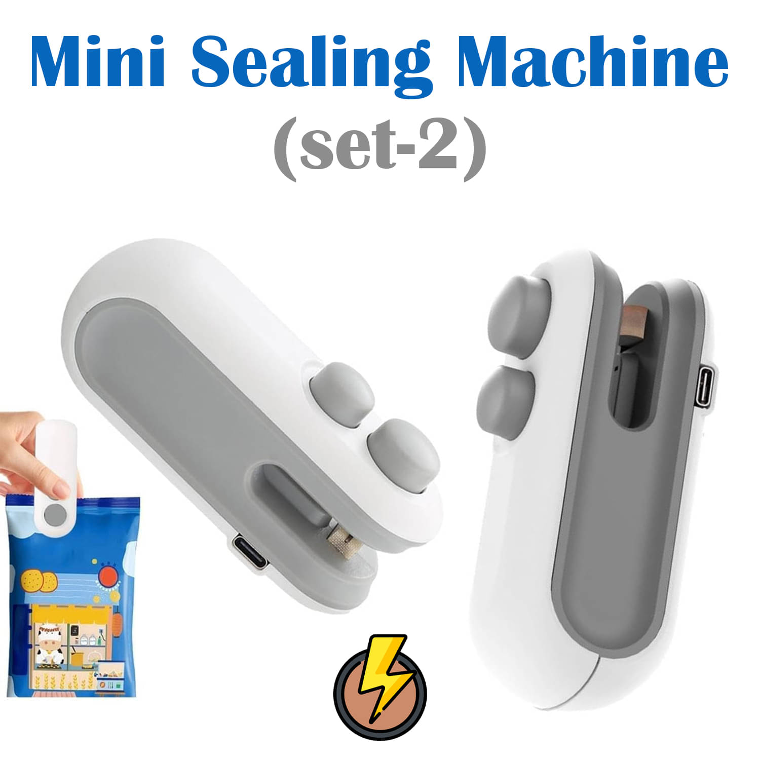     			pack-2 Portable Plastic Bag Sealing Machine | Mini Bag Sealer with Cutter and Magnet | Packet Sealer for Food, Chips, Snacks, Traveling Food Packets Bags (Rechargeable) 2Pcs