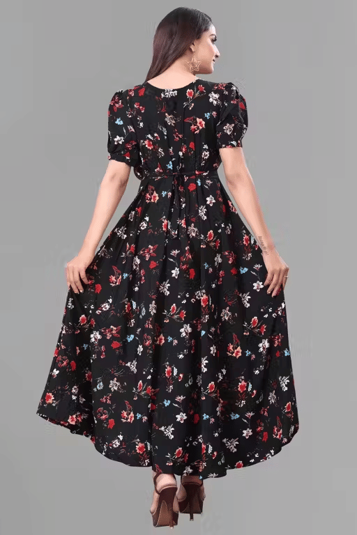     			2V BROTHERS Women Crepe Ethnic Dress ( Black )