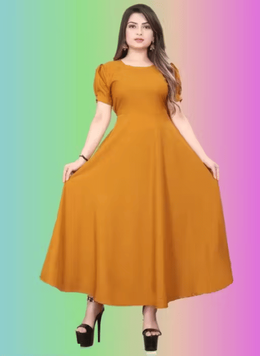     			2V BROTHERS Women Crepe Ethnic Dress ( Yellow )