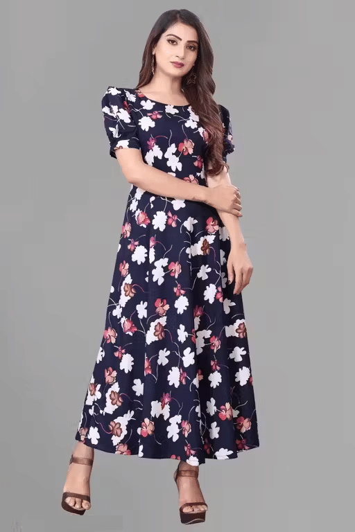     			2V BROTHERS Women Crepe Ethnic Dress ( Blue )