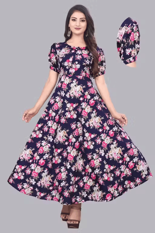     			2V BROTHERS Women Crepe Ethnic Dress ( Blue )