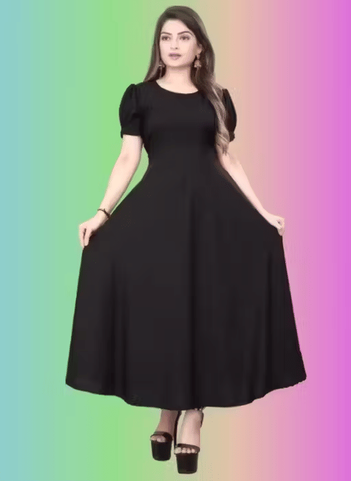     			2V BROTHERS Women Crepe Ethnic Dress ( Black )
