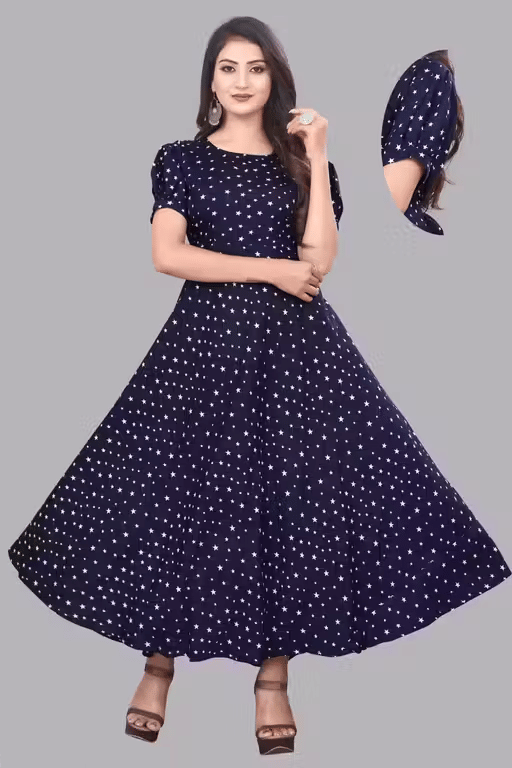     			2V BROTHERS Women Crepe Ethnic Dress ( Dark Blue )