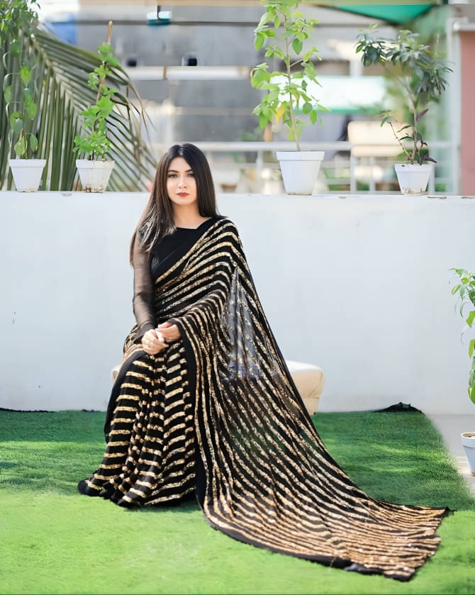     			A TO Z CART Georgette Embroidered Regular Saree With Unstitched Blouse Piece ( Black )