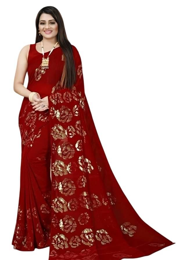     			A TO Z CART Georgette Embroidered Regular Saree With Unstitched Blouse Piece ( Blue )