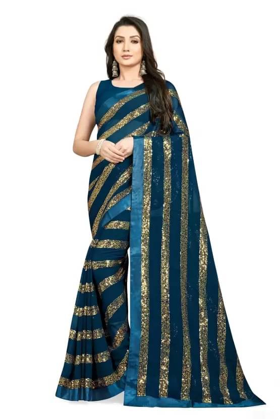 A TO Z CART Georgette Embroidered Regular Saree With Unstitched Blouse Piece ( Rama ) A TO Z CART Georgette Embroidered Regular Saree With Unstitched Blouse Piece ( Rama )