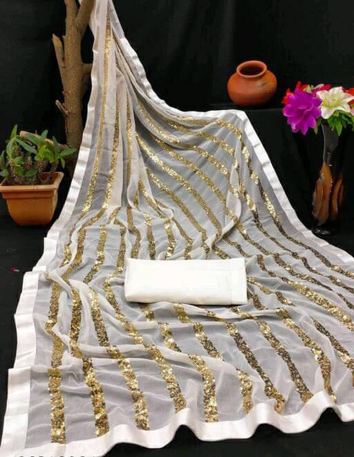 A TO Z CART Georgette Embroidered Regular Saree With Unstitched Blouse Piece ( White ) A TO Z CART Georgette Embroidered Regular Saree With Unstitched Blouse Piece ( White )