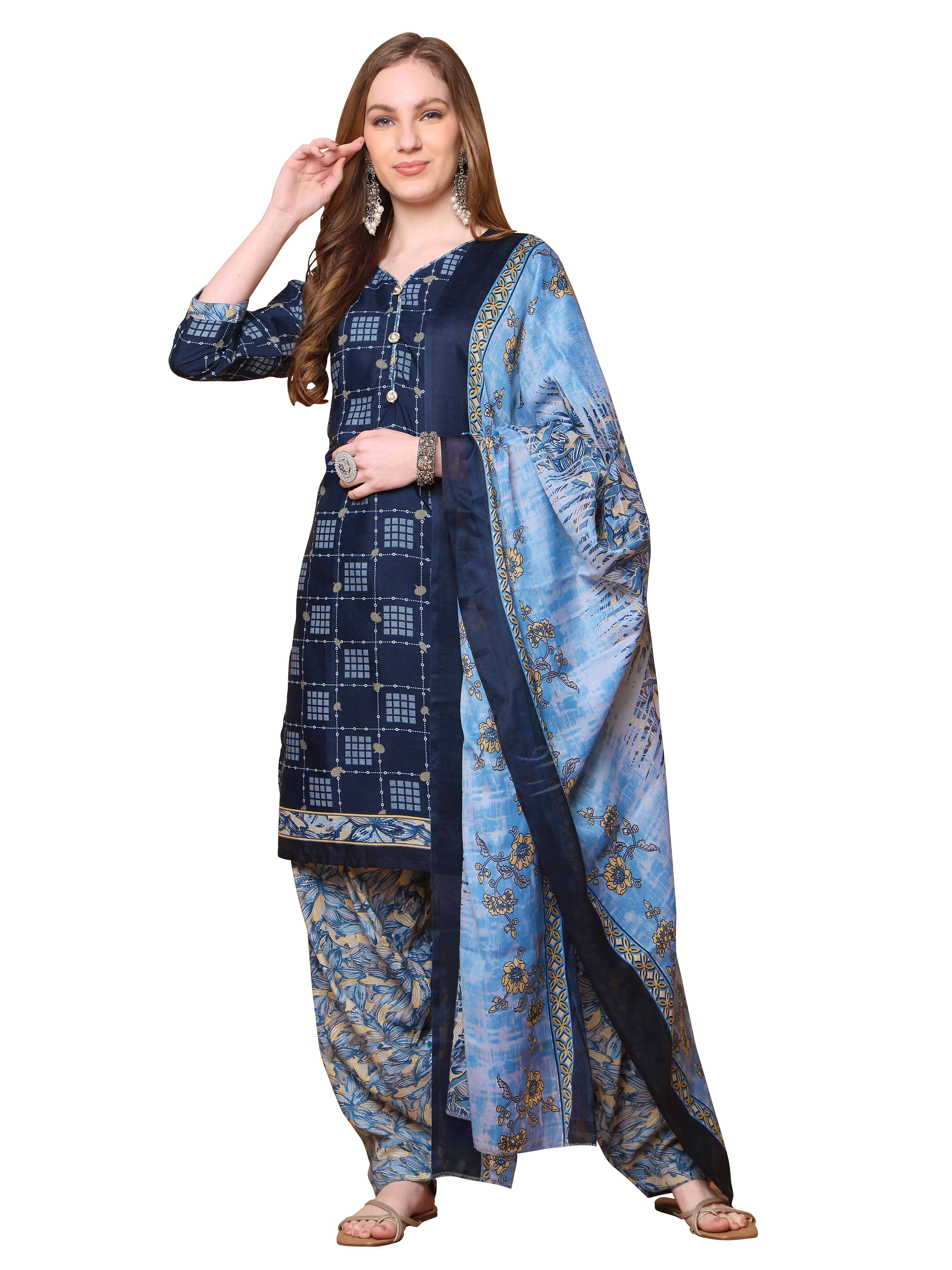     			Aaradhya Fashion Women Cotton Blend Printed Straight Kurti With Patiala Salwar ( Navy Blue )