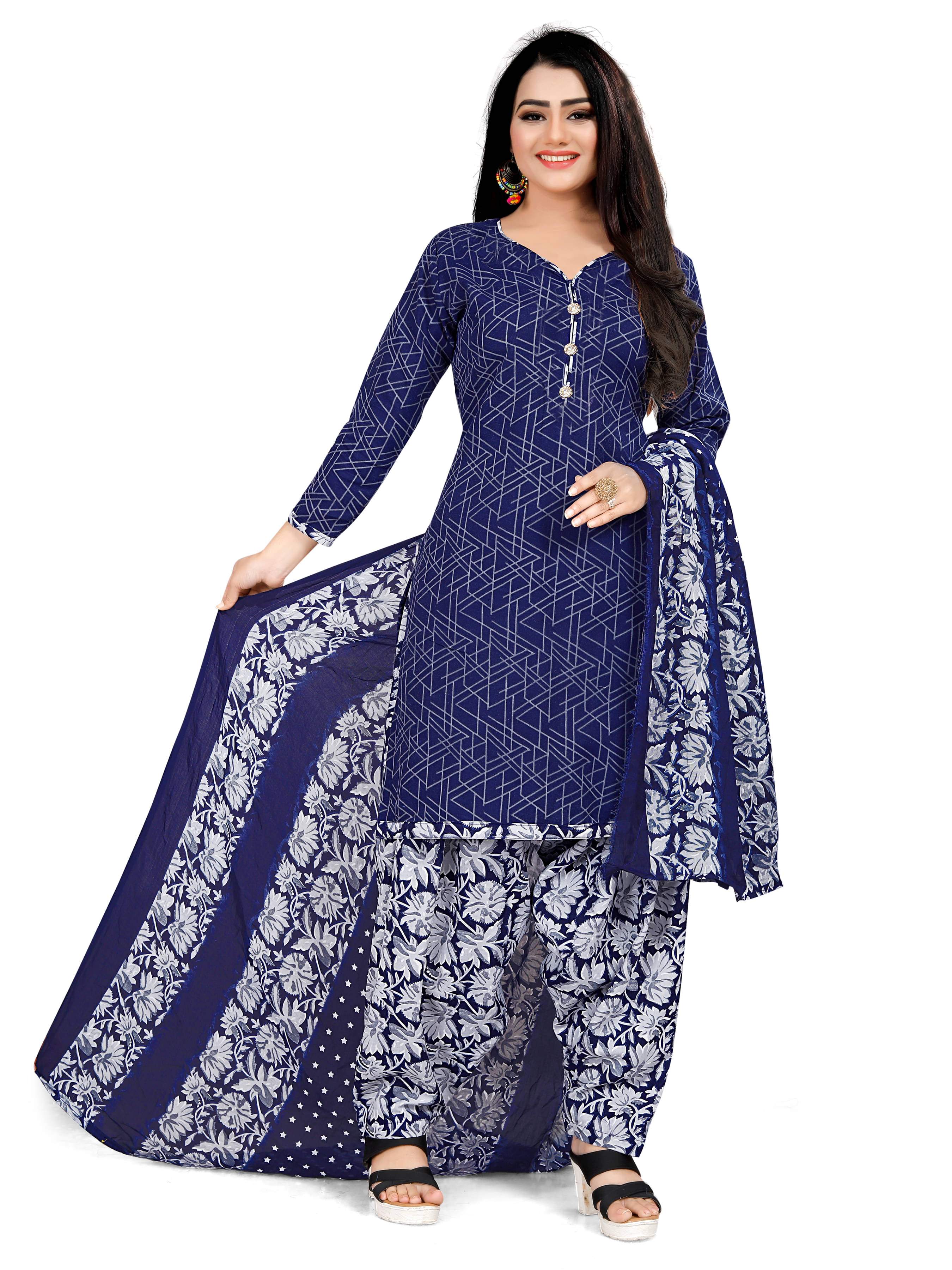     			Aaradhya Fashion Women Cotton Blend Printed Straight Kurti With Patiala Salwar ( Blue )
