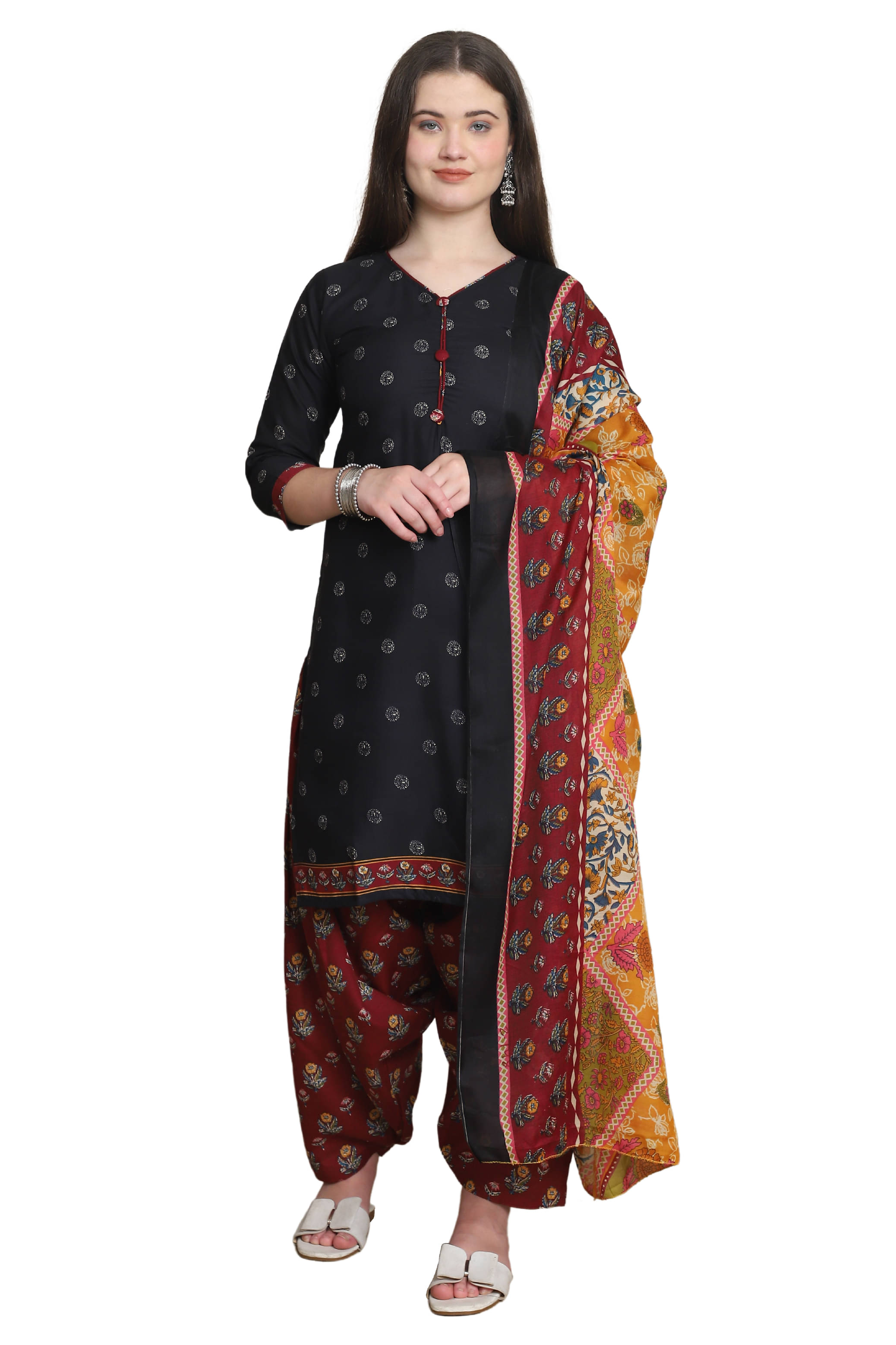     			Aaradhya Fashion Women Cotton Blend Printed Straight Kurti With Patiala Salwar ( Black )