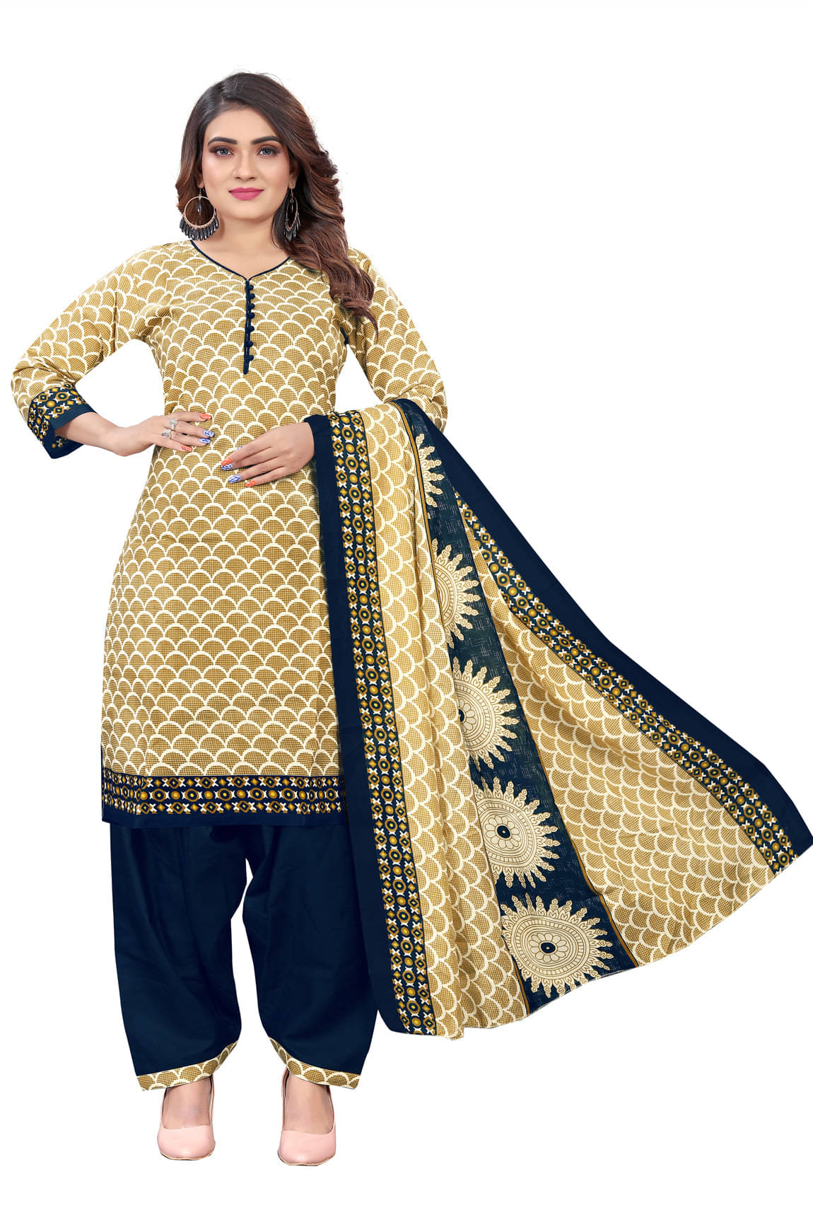     			Aaradhya Fashion Women Cotton Blend Printed Straight Kurti With Patiala Salwar ( Beige )
