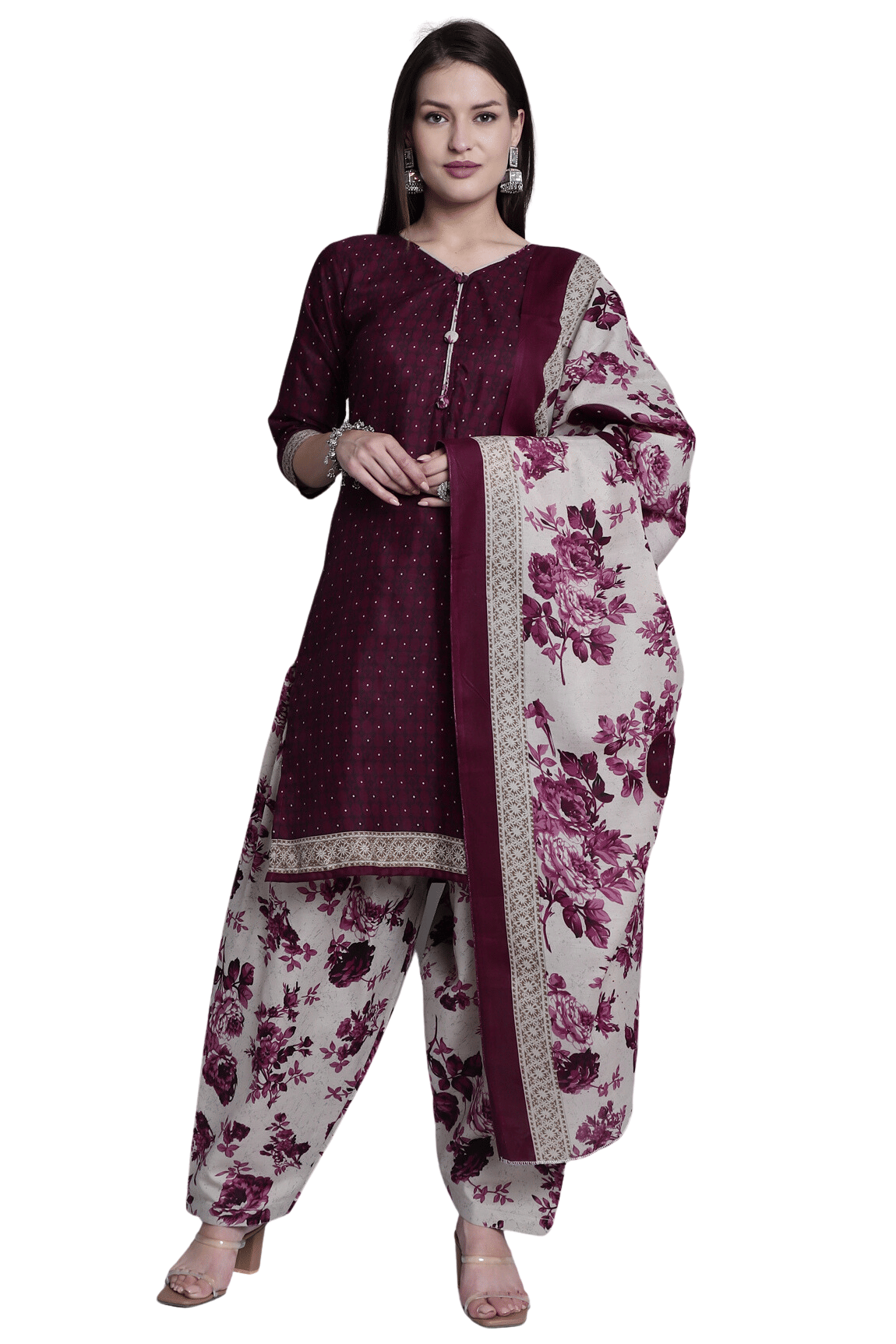     			Aaradhya Fashion Women Cotton Blend Printed Straight Kurti With Patiala Salwar ( Wine )
