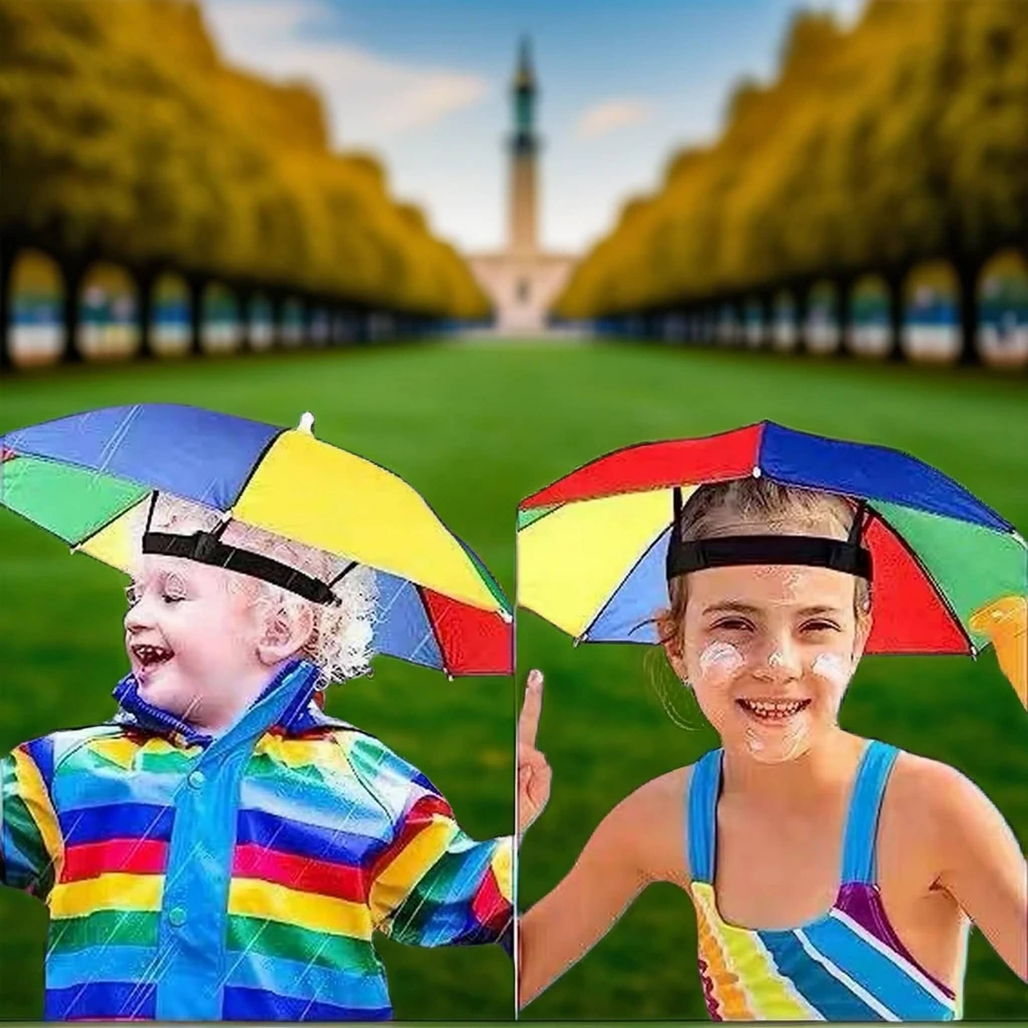Adorazone 1 Fold Manual Hat Headwear Umbrella ( Multi , Rainbow Design ) Adorazone 1 Fold Manual Hat Headwear Umbrella ( Multi , Rainbow Design )