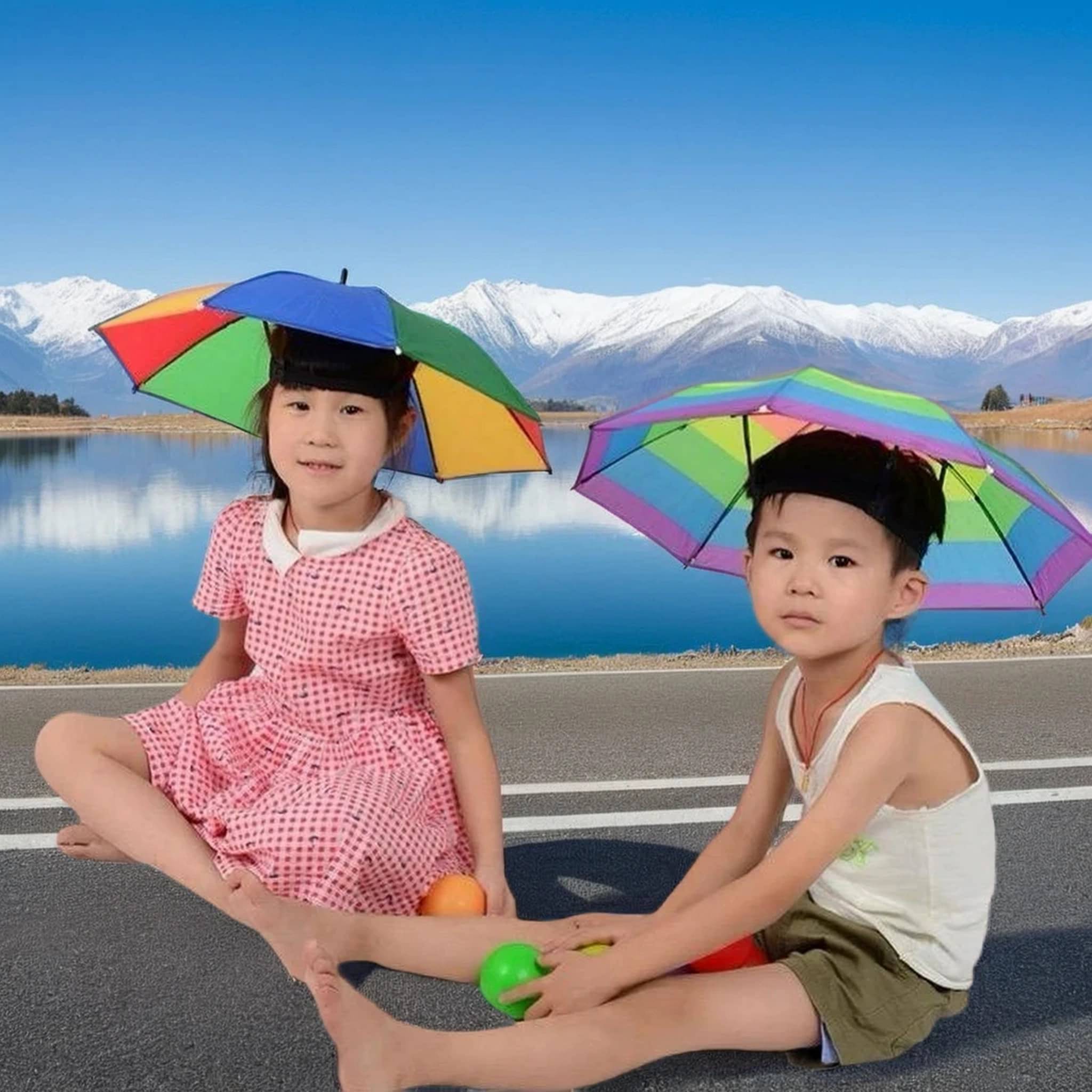 Adorazone 1 Fold Manual Hat Headwear Umbrella ( Multi , Rainbow Design ) Adorazone 1 Fold Manual Hat Headwear Umbrella ( Multi , Rainbow Design )