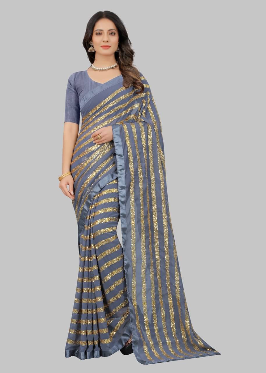     			Aika Georgette Embroidered Regular Saree With Unstitched Blouse Piece ( Grey )