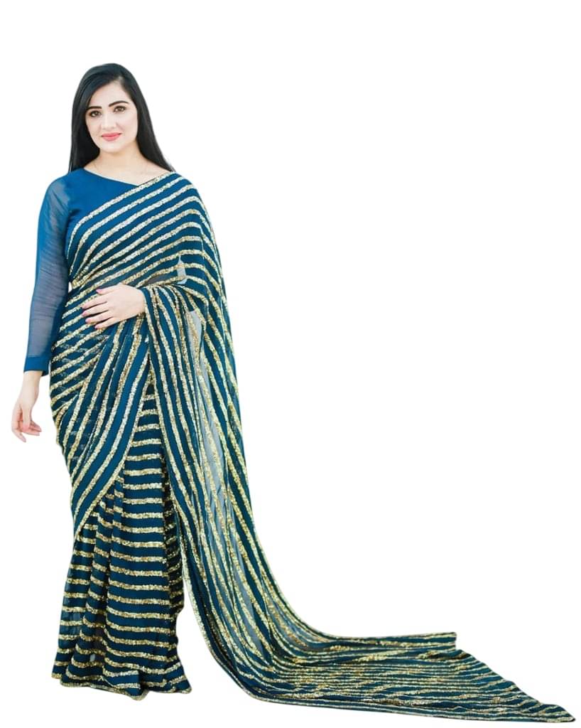 Aika Georgette Embroidered Regular Saree With Unstitched Blouse Piece ( Rama ) Aika Georgette Embroidered Regular Saree With Unstitched Blouse Piece ( Rama )