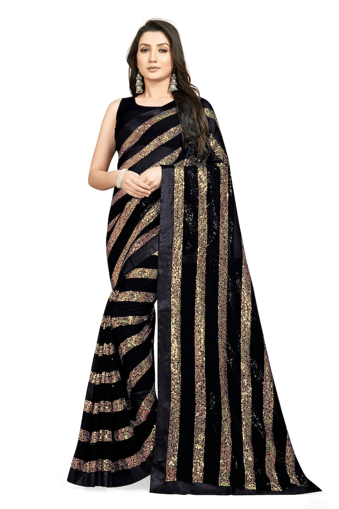     			Aika Georgette Embroidered Regular Saree With Unstitched Blouse Piece ( Black )