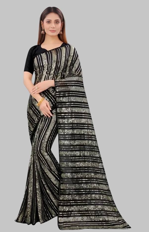     			Aika Georgette Embroidered Regular Saree With Unstitched Blouse Piece ( Black )