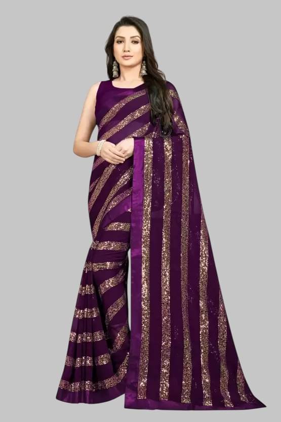     			Aika Georgette Embroidered Regular Saree With Unstitched Blouse Piece ( Purple )