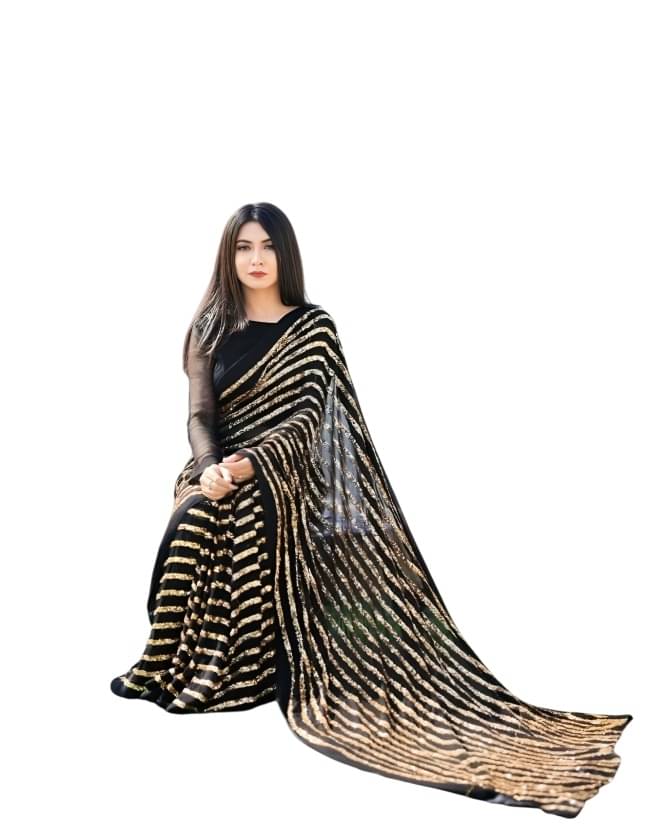     			Apnisha Georgette Embroidered Regular Saree With Unstitched Blouse Piece ( Black )
