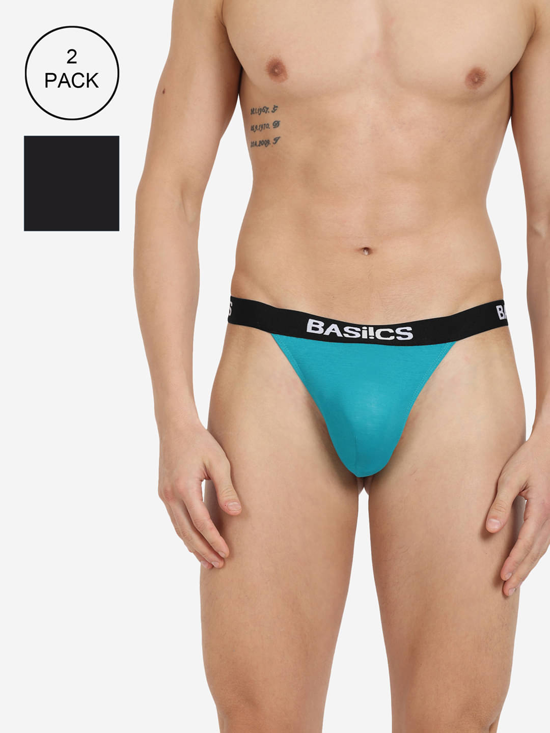 BASIICS By La Intimo Pack of 2 Cotton Blend Thongs For Men's ( Multi )     			BASIICS By La Intimo Pack of 2 Cotton Blend Thongs For Men's ( Multi )