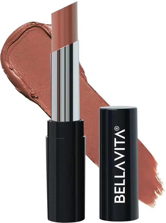 BellaVita Comfort Matte Priming Lipstick Intense Colour Creamy Matte Finish Intense Smooth Glide Color Locking Technology Talc Free Toffee Nude 3.5 gm