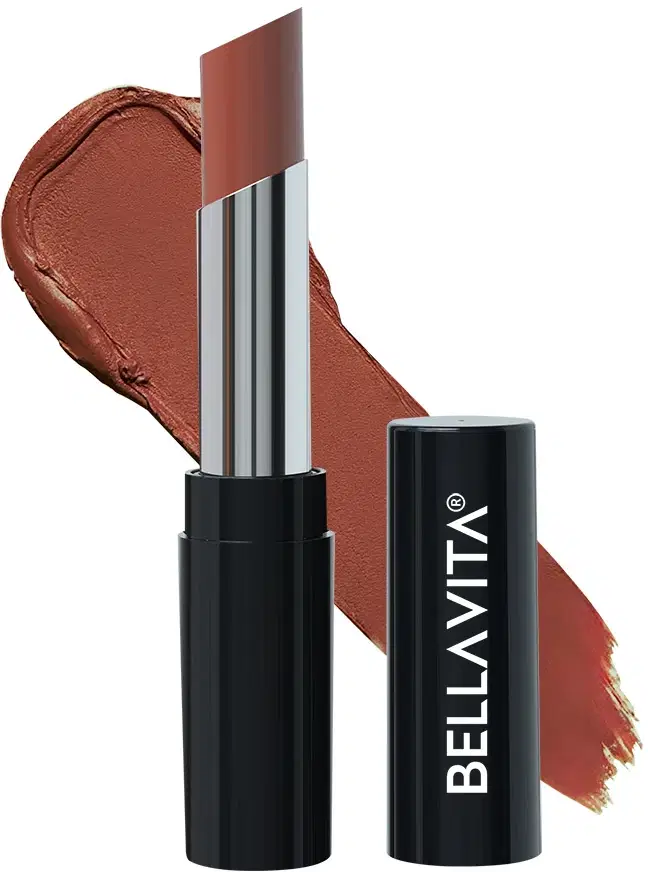 BellaVita Comfort Matte Priming Lipstick Intense Colour Creamy Matte Finish Smooth Glide Advance Color Locking Talc Free Caramel Kiss 3.5 gm