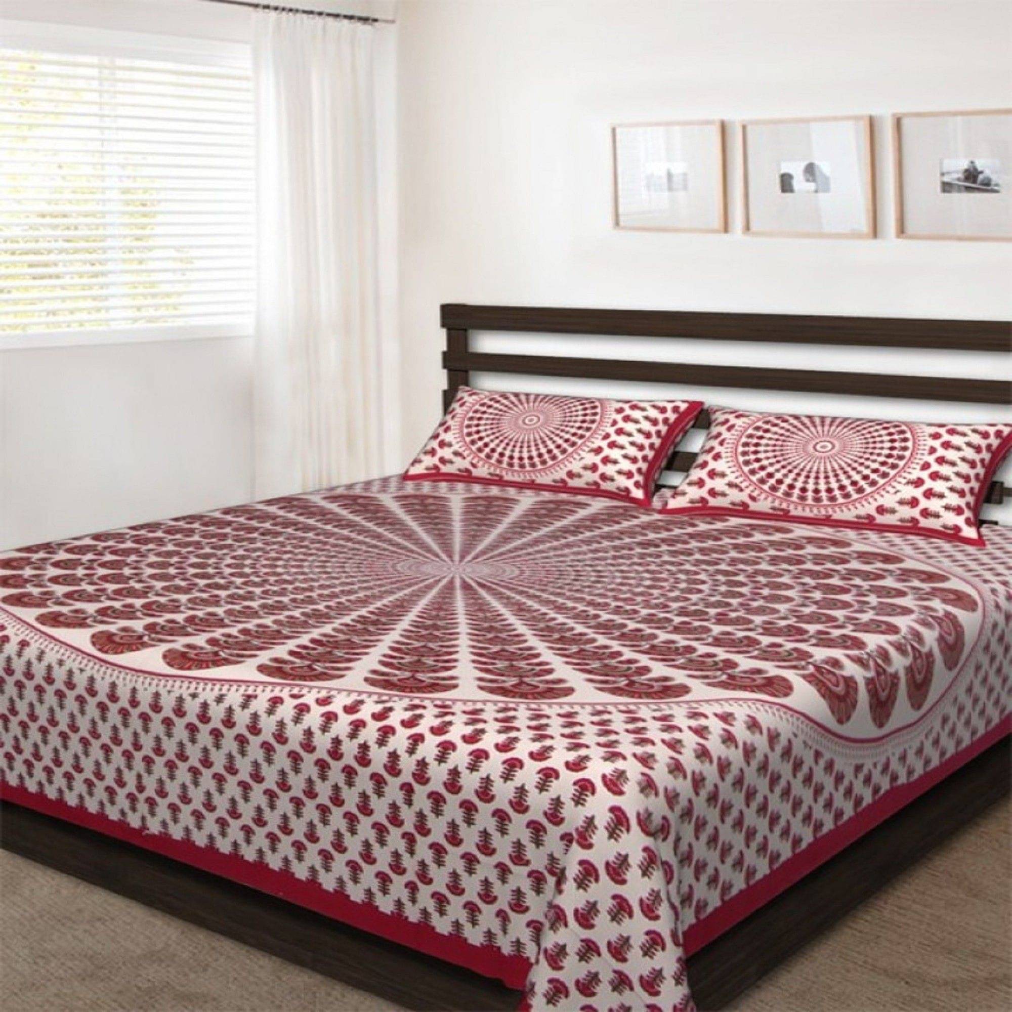 Batham Handloom Cotton 1 Double Bedsheet with 2 Pillow Covers ( Red ) Batham Handloom Cotton 1 Double Bedsheet with 2 Pillow Covers ( Red )