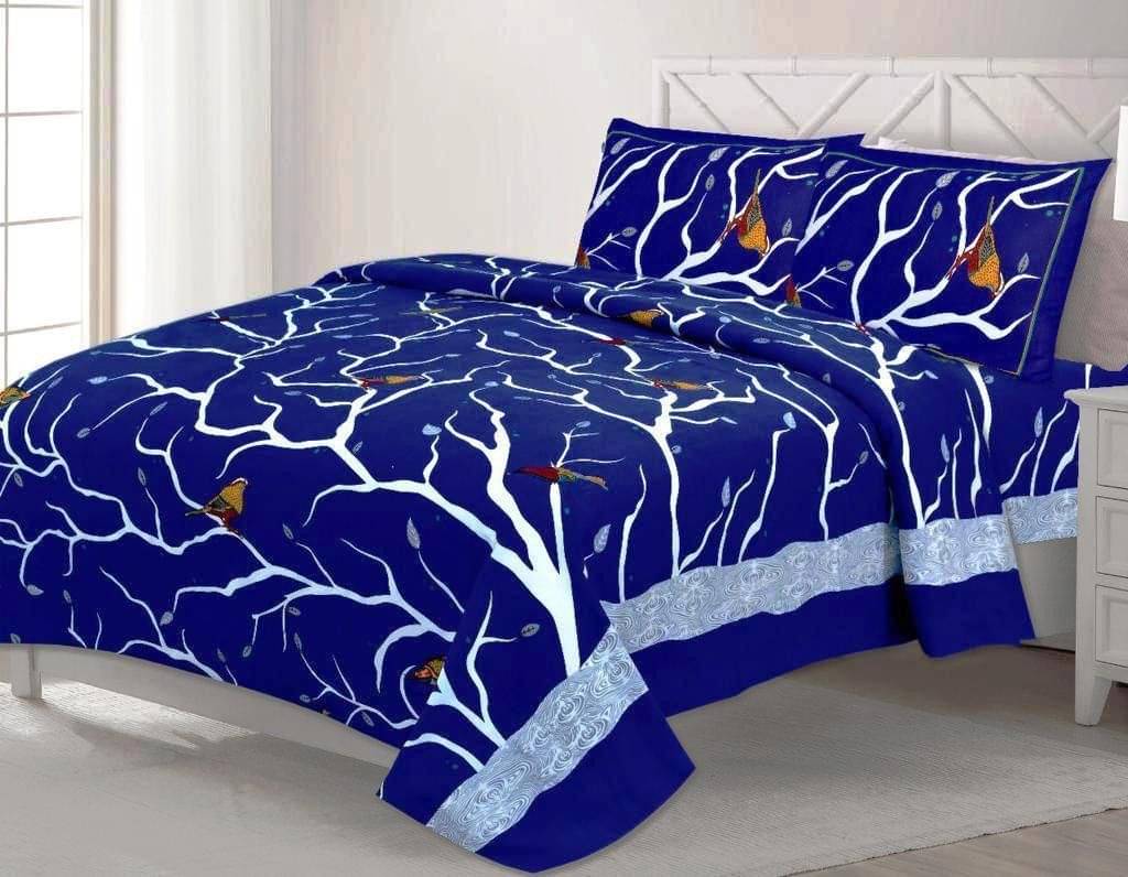     			Batham Handloom Cotton 1 Double Bedsheet with 2 Pillow Covers ( Blue )