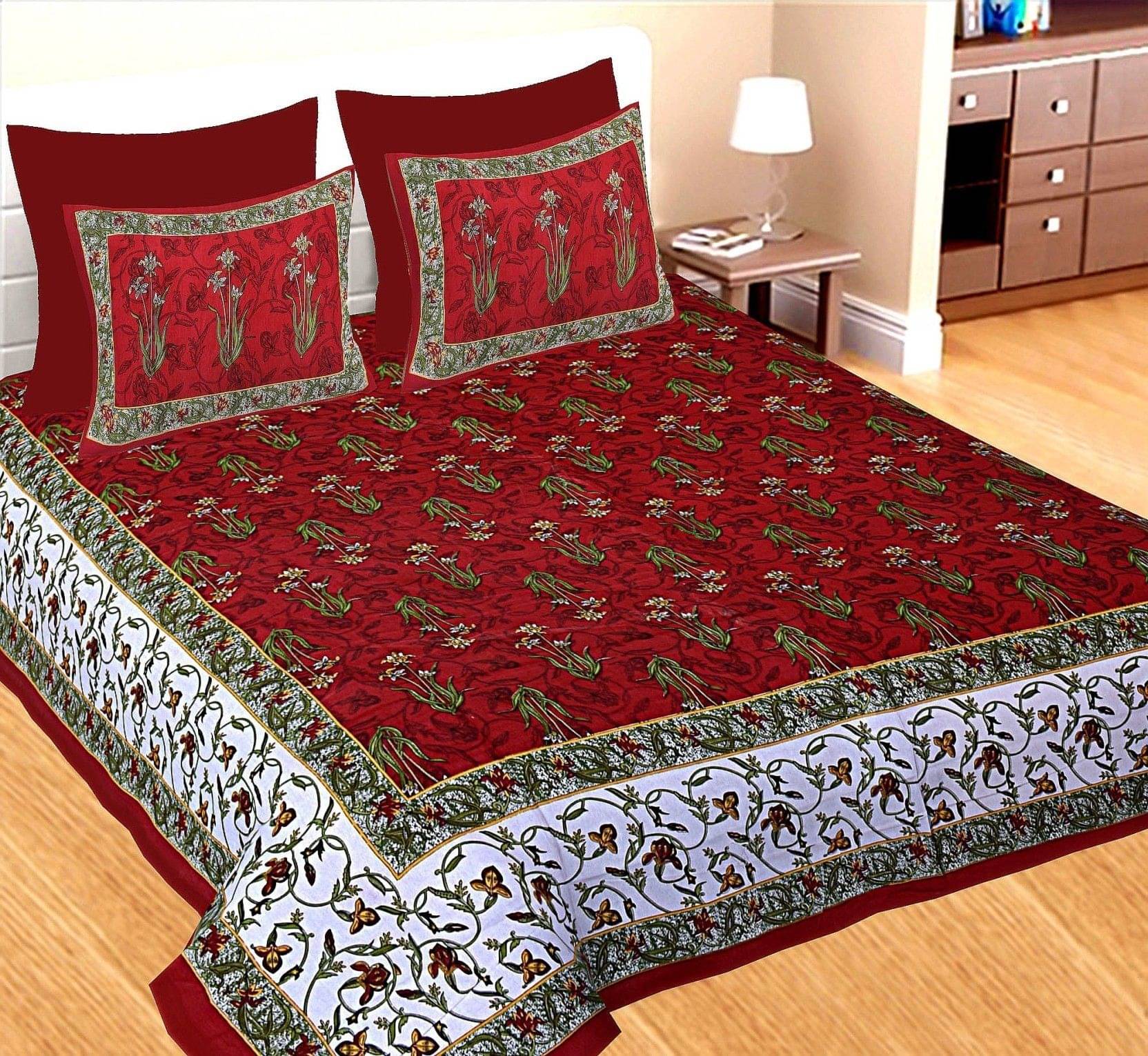     			Batham Handloom Cotton 1 Double Bedsheet with 2 Pillow Covers ( Red )