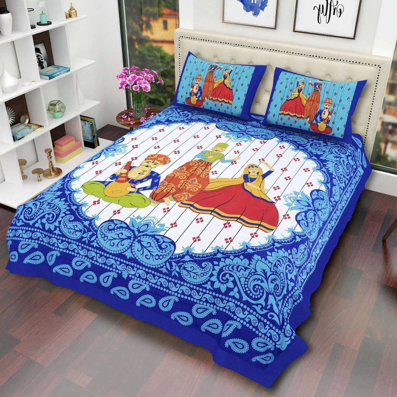 Batham Handloom Cotton 1 Double Bedsheet with 2 Pillow Covers ( Blue )     			Batham Handloom Cotton 1 Double Bedsheet with 2 Pillow Covers ( Blue )