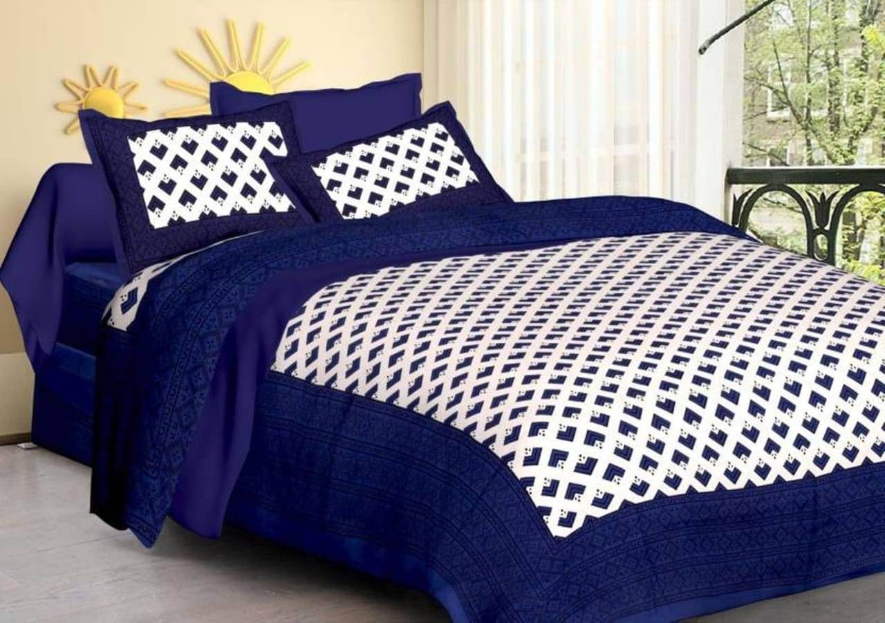 Batham Handloom Cotton 1 Double Bedsheet with 2 Pillow Covers ( Blue ) Batham Handloom Cotton 1 Double Bedsheet with 2 Pillow Covers ( Blue )