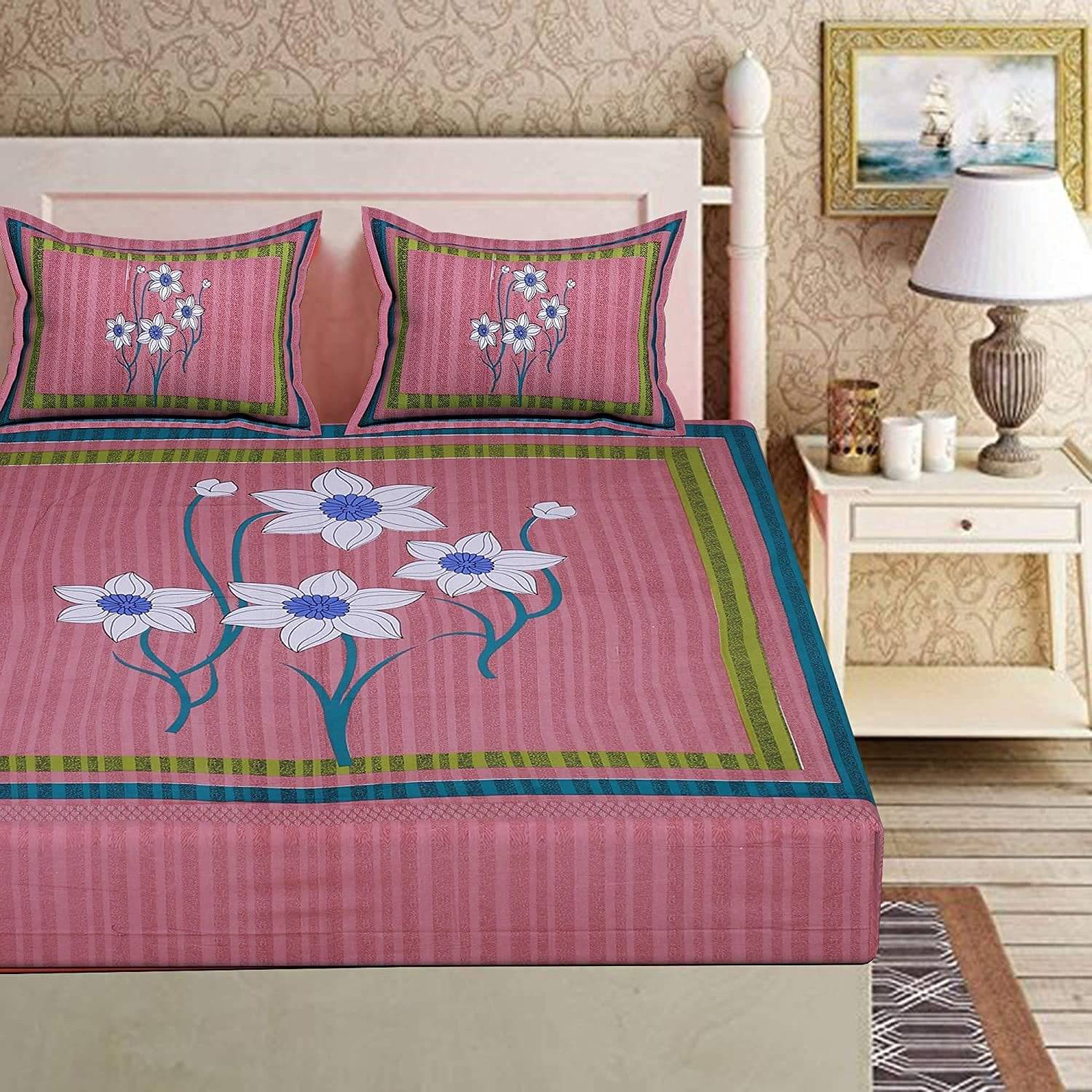     			Batham Handloom Cotton 1 Double Bedsheet with 2 Pillow Covers ( Pink )