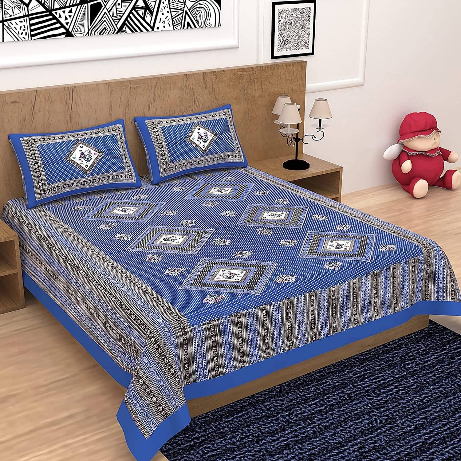 Batham Handloom Cotton 1 Double Bedsheet with 2 Pillow Covers ( Multicolor ) Batham Handloom Cotton 1 Double Bedsheet with 2 Pillow Covers ( Multicolor )
