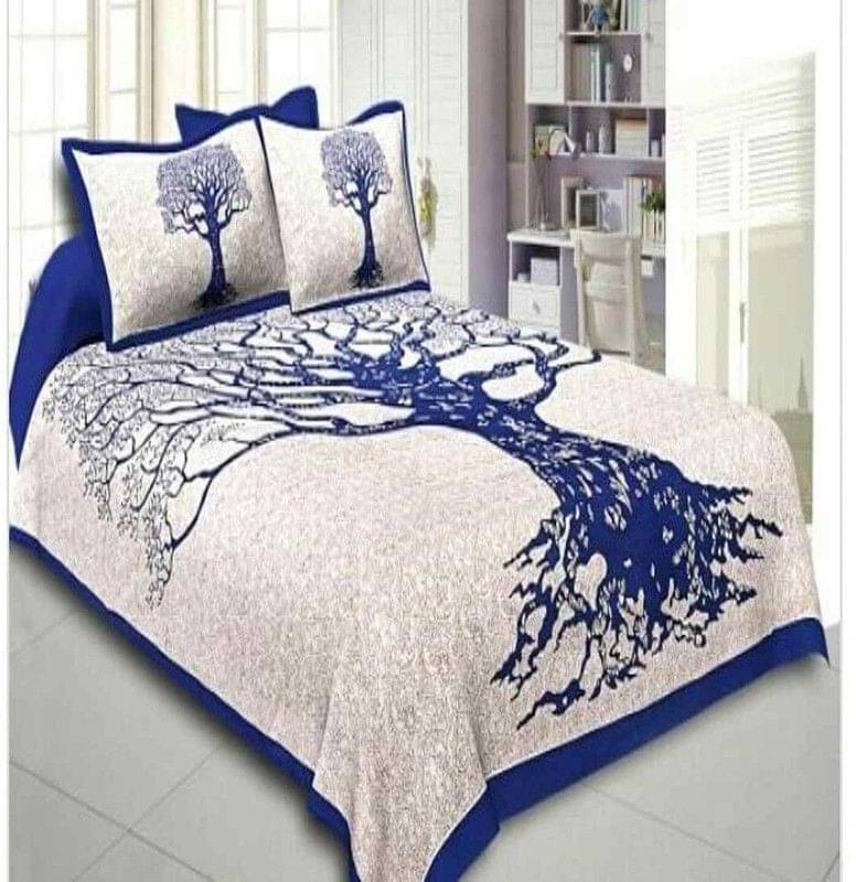    			Batham Handloom Cotton 1 Double Bedsheet with 2 Pillow Covers ( Blue )