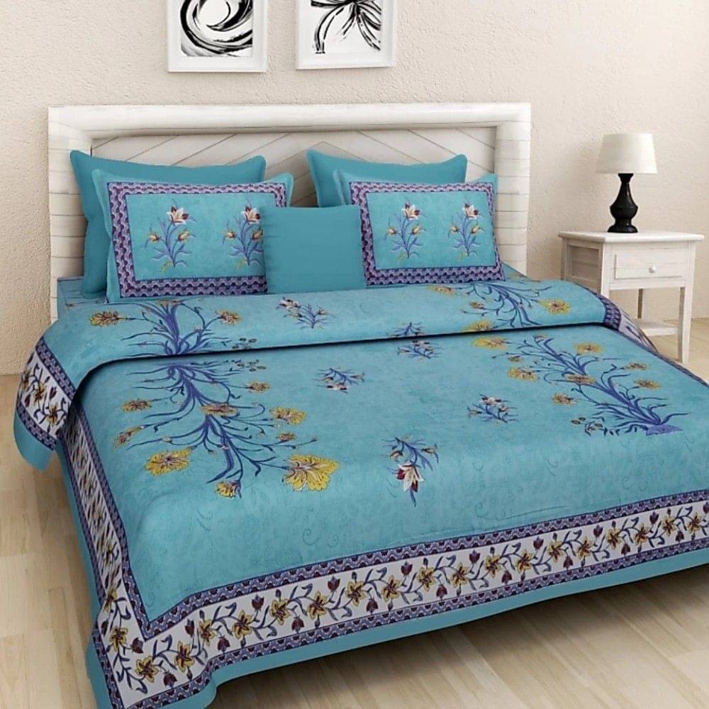     			Batham Handloom Cotton 1 Double Bedsheet with 2 Pillow Covers ( Green )