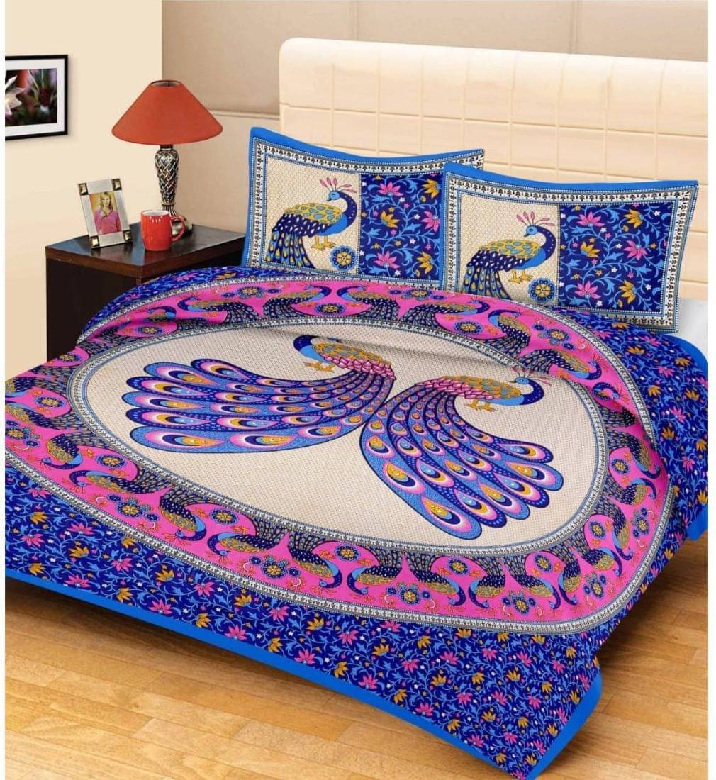 Batham Handloom Cotton 1 Double Bedsheet with 2 Pillow Covers ( Blue ) Batham Handloom Cotton 1 Double Bedsheet with 2 Pillow Covers ( Blue )