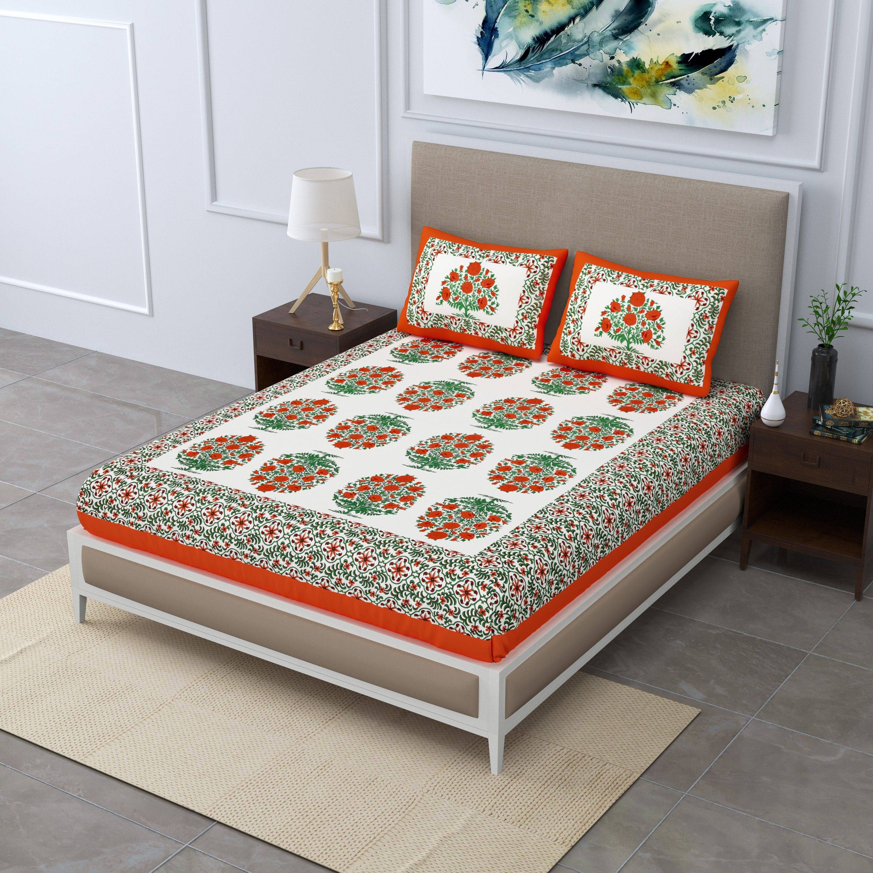 Batham Handloom Cotton 1 Double Bedsheet with 2 Pillow Covers ( Orange ) Batham Handloom Cotton 1 Double Bedsheet with 2 Pillow Covers ( Orange )