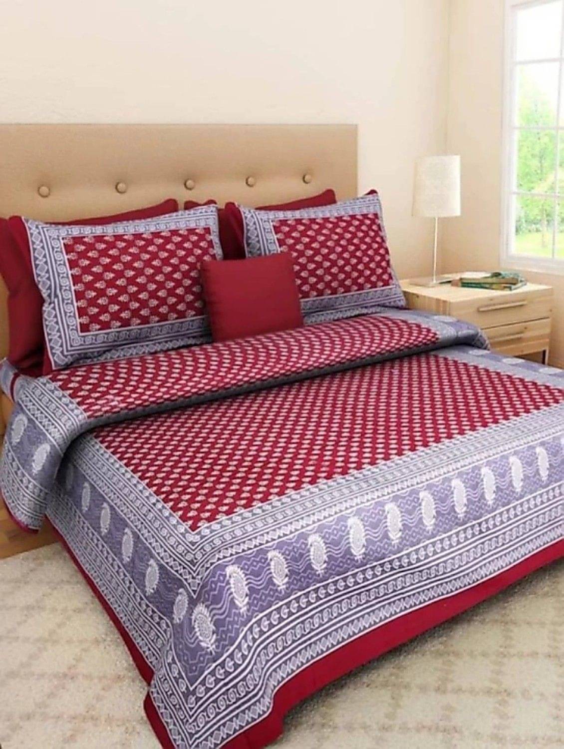 Batham Handloom Cotton 1 Double Bedsheet with 2 Pillow Covers ( Maroon )     			Batham Handloom Cotton 1 Double Bedsheet with 2 Pillow Covers ( Maroon )